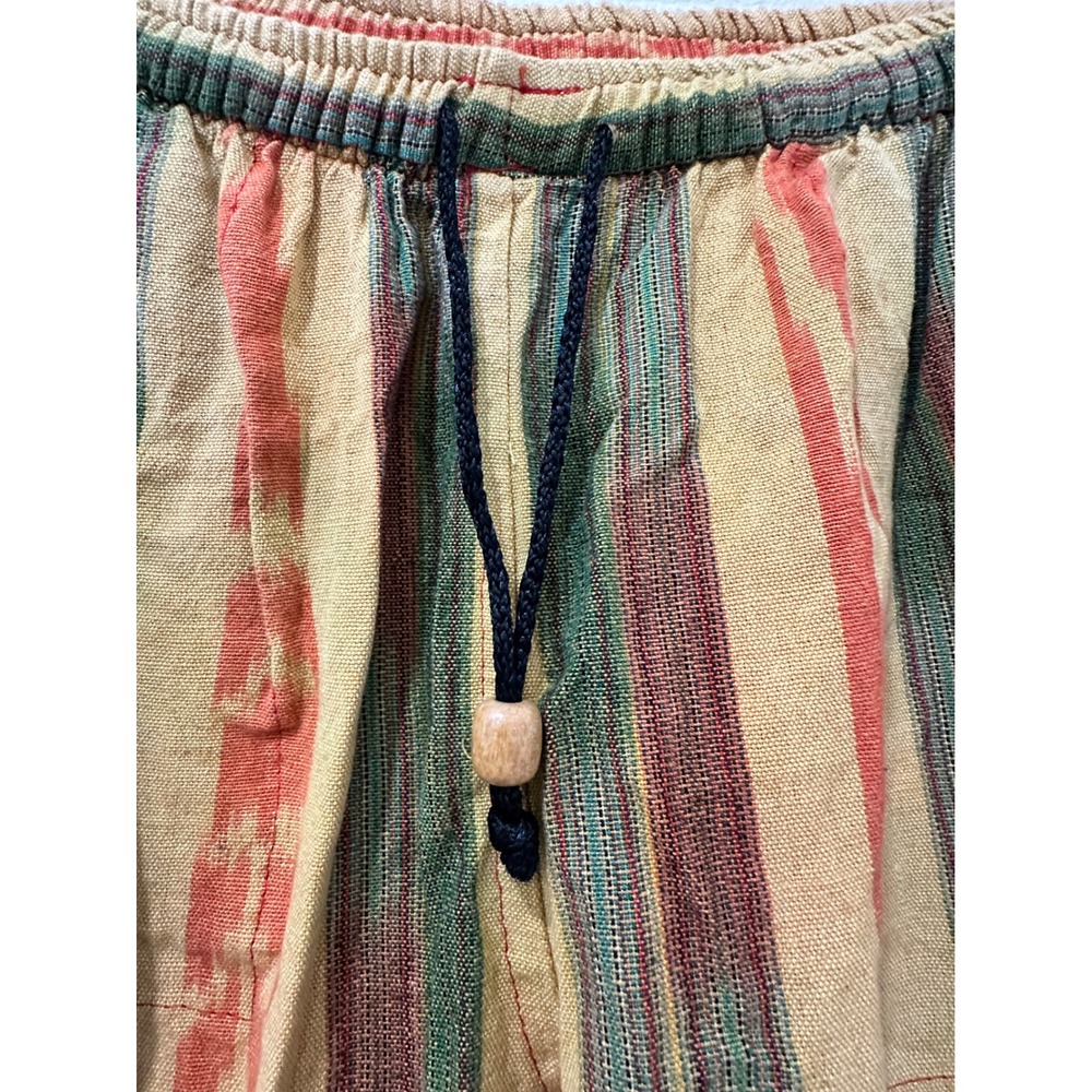 Vintage Conoz Handwoven Cotton Striped Boho Pants Yellow Orange Green Medium - Picture 3 of 7